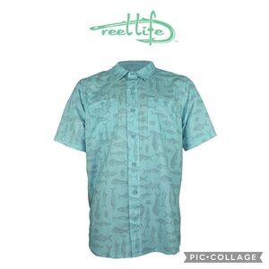 Reel Life Men Short Sleeve Woven Fishing Shirt, Pacific Series size L